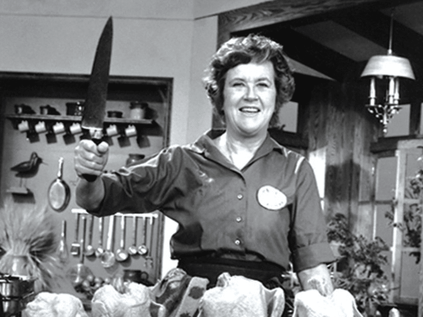 Julia Child with a knife